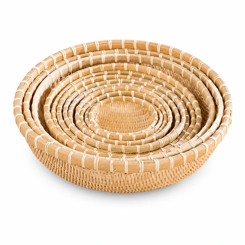 nested bamboo woven baskets on a white background nested bamboo woven baskets on a white background