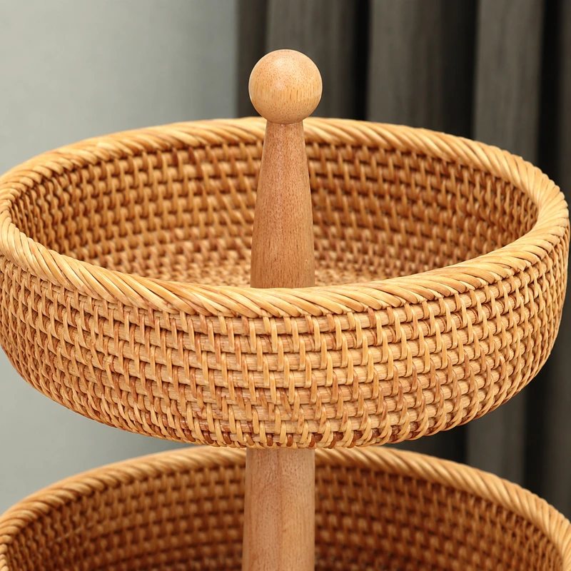 Knob Top Rattan Fruit Stand | 3 Tiers 2 knob top rattan fruit stand construction detail