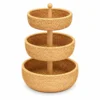 Knob Top Rattan Fruit Stand | 3 Tiers 3 knob top rattan fruit stand on a white background