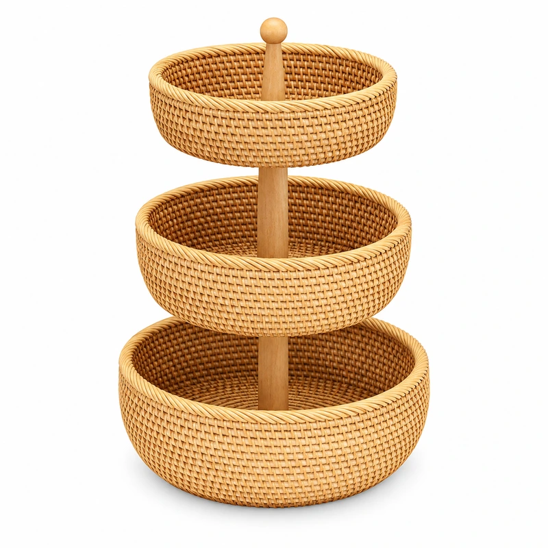 knob top rattan fruit stand on a white background knob top rattan fruit stand on a white background