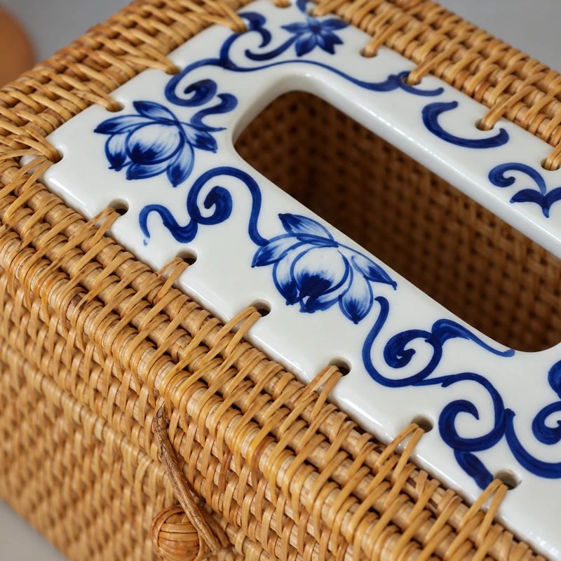 Ceramic Top Rattan Tissue Box | Rectangular 2 ceramic top rattan tissue box construction detail