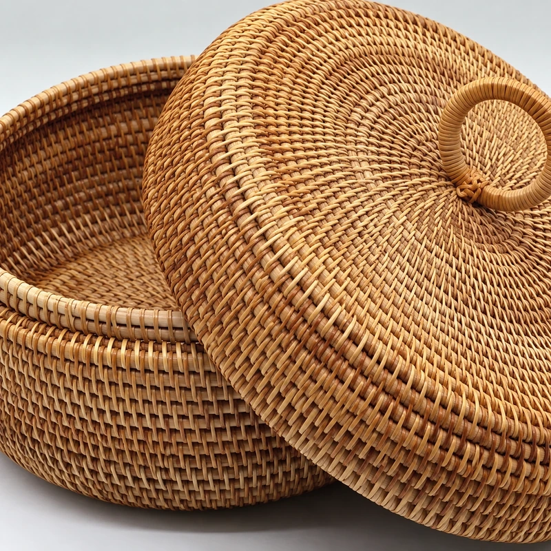 Loop Lid Rattan Storage Bowl | Round Form 2 loop lid rattan storage bowl construction detail