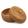 Loop Lid Rattan Storage Bowl | Round Form 3 loop lid rattan storage bowl on a white background