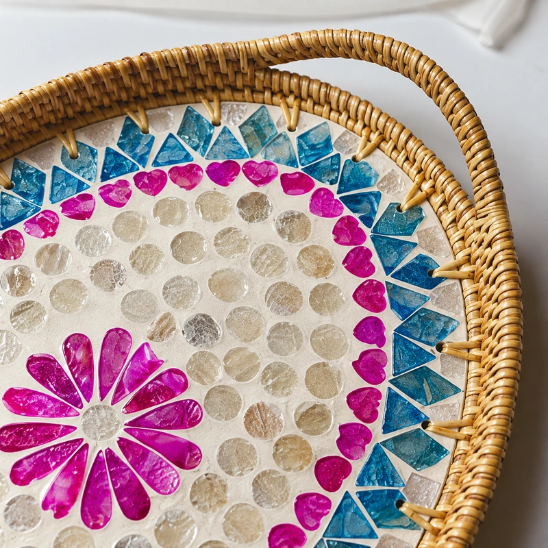 Floral Ceramic Oval Rattan Tray | 35 cm 2 floral ceramic oval rattan tray construction detail