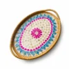 Floral Ceramic Oval Rattan Tray | 35 cm 3 floral ceramic oval rattan tray on a white background