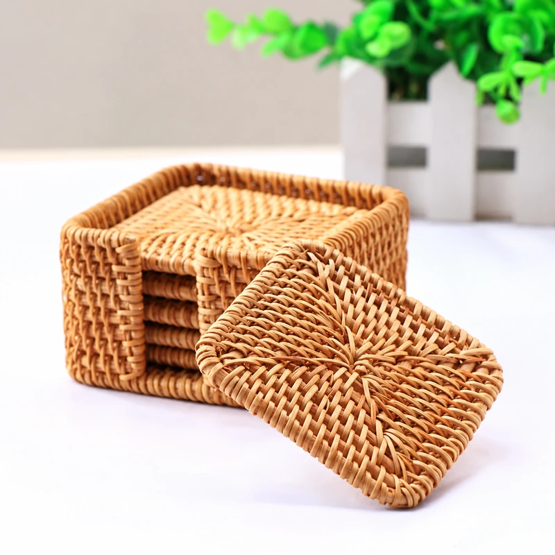 Compact Square Rattan Box | Matching Lid 1 compact square rattan box product photograph