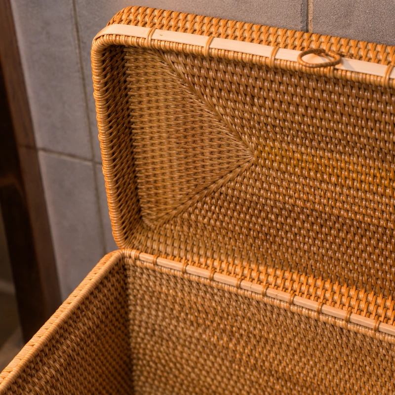 Hinged Rattan Storage Trunk | Open Lid 2 hinged rattan storage trunk construction detail