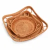 loop handle rattan trays on a white background