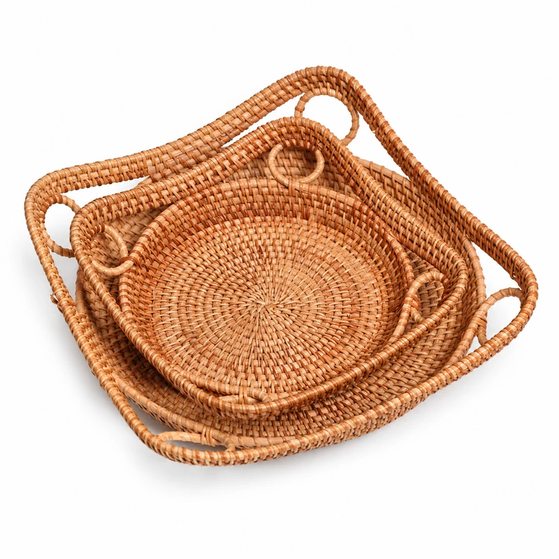 loop handle rattan trays on a white background loop handle rattan trays on a white background