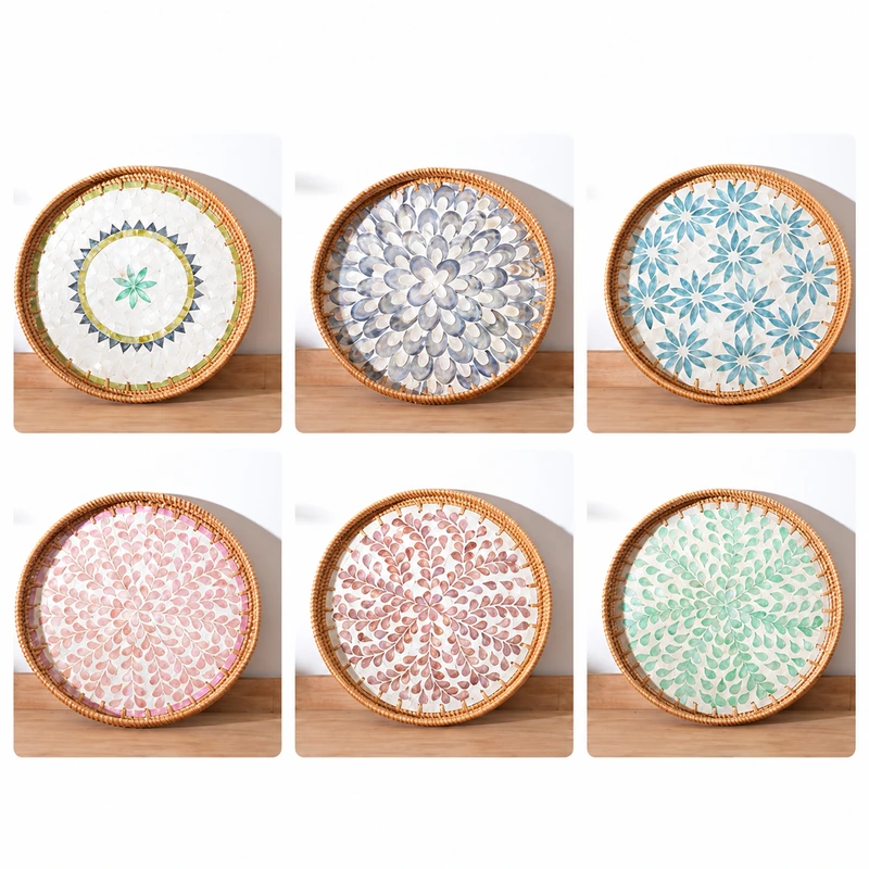 round shell inlay rattan trays pattern and size reference 1 round shell inlay rattan trays pattern and size reference 1