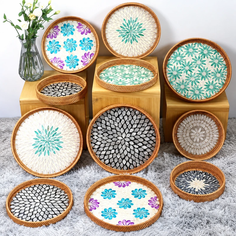 Shell inlay design assortment including round and oval pattern examples Shell inlay design assortment including round and oval pattern examples