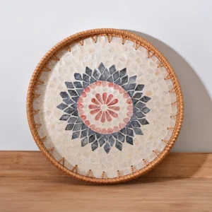 Round Shell Inlay Rattan Trays | 2 Sizes 3 round shell inlay rattan trays pattern and size reference 4