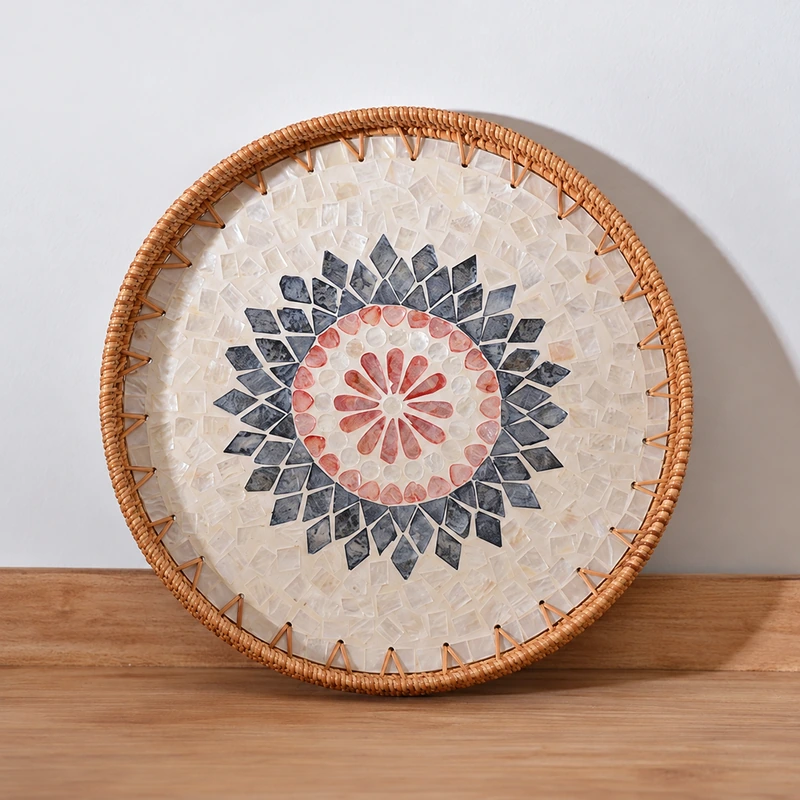 round shell inlay rattan trays pattern and size reference 4 round shell inlay rattan trays pattern and size reference 4