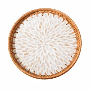 Round Shell Inlay Rattan Trays | 2 Sizes 4 round shell inlay rattan trays pattern and size reference 5