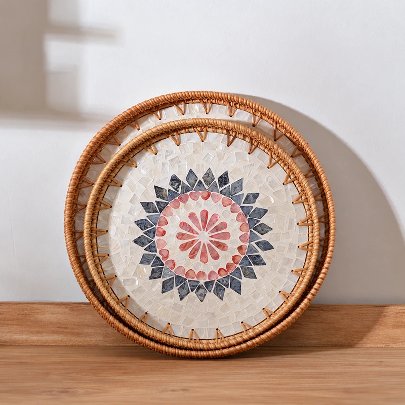 round shell inlay rattan trays pattern and size reference 7 round shell inlay rattan trays pattern and size reference 7