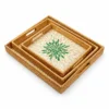 Handled Shell Inlay Rattan Trays | Set of 3 9 handled shell inlay rattan trays on a white background