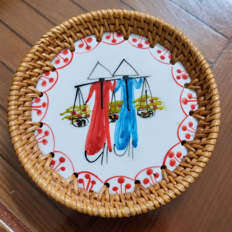 Ceramic Rattan Coasters | 2 Sizes 1 ceramic rattan coasters product photograph
