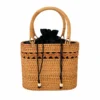 Drawstring Rattan Handbag | 22 cm 3 drawstring rattan handbag on a white background