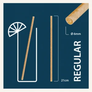 Regular sugarcane straws dimensions: 21 cm length and 6 mm diameter