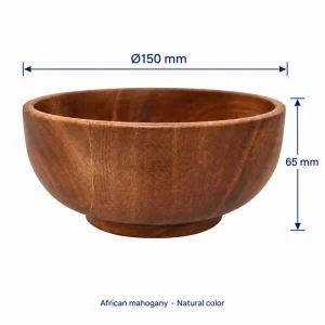 African mahogany bowl dimensions: 150 mm diameter and 65 mm height